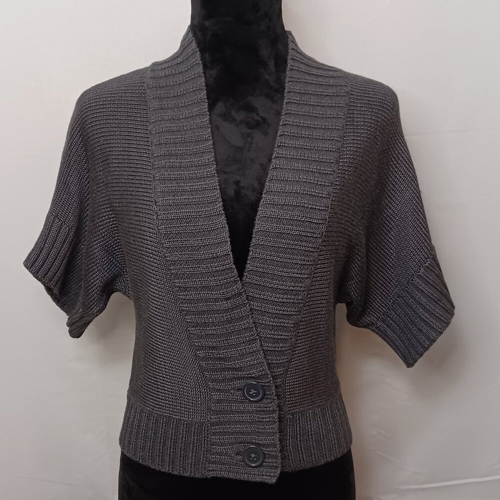 Women's Worthington Gray Short Sleeve Large Button Front Cardigan Size Small